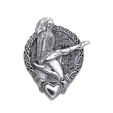 Celtic Knotwork and Claddagh Irish Dancer Silver Pendant TPD392 - Jewelry